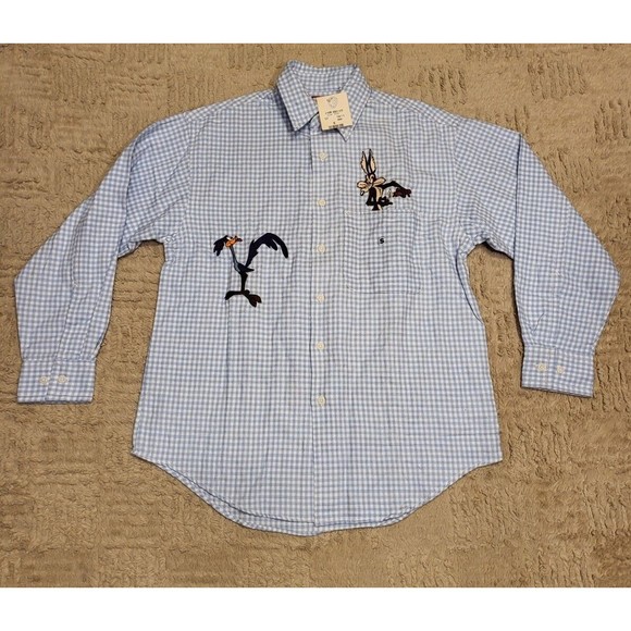 Looney Tunes Embroidered Coyote Plaid Button Down Shirt Vintage Small S NWT - Picture 1 of 9